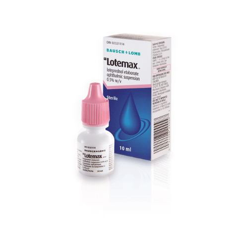 Lotemax Ophthalmic Drops 1 Lotemax Opthlamic Drops 0.5% 10ml a small bottle of eye drops next to a box