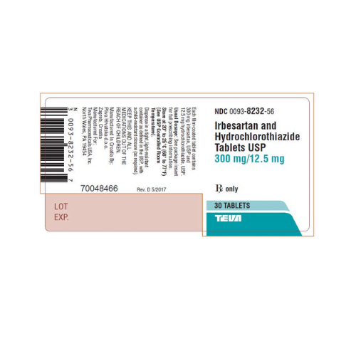 Irbesartan 1 Irbesartan HCTZ 300_12.5mg 100 Tablets a close-up of a prescription bottle